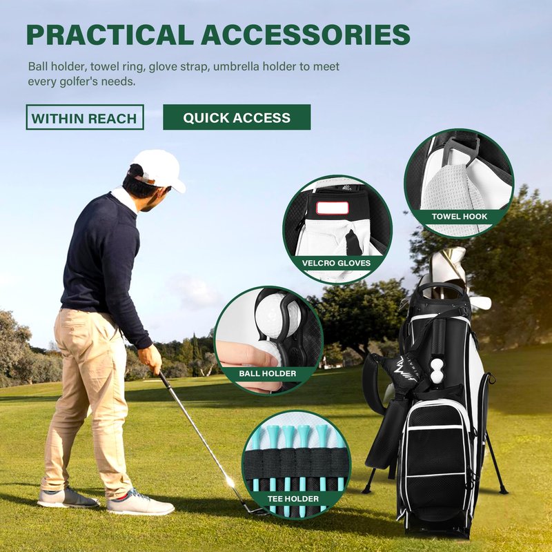 UNIHIMAL Lightweight Golf Stand Bag with 4-Way Full-Length Divider, Foldable Base & Dual Straps