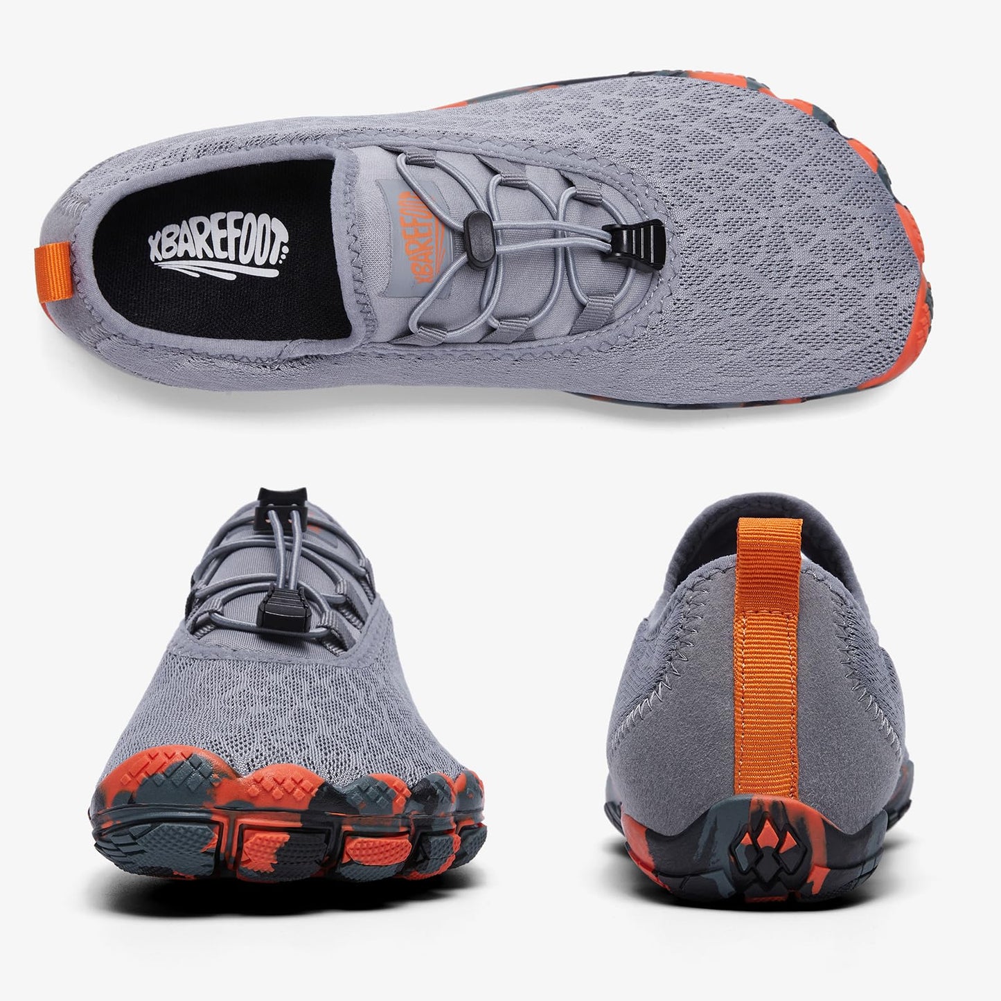 ALEADER Men's Barefoot Water Shoes - Quick Drying, Five Fingers, Slip On - Beach, Surfing, Kayaking - Dark Grey/Orange, Size 8 US