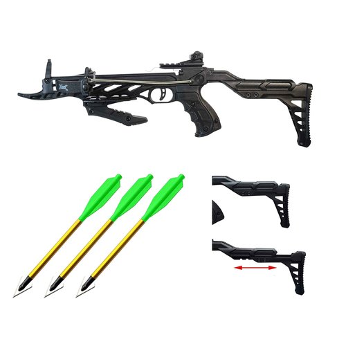SAS Rogue 80 Pound Self-Cocking Pistol Crossbow (Pistol Crossbow with Adjustable Stock + 3 x Broadhead Bolts)