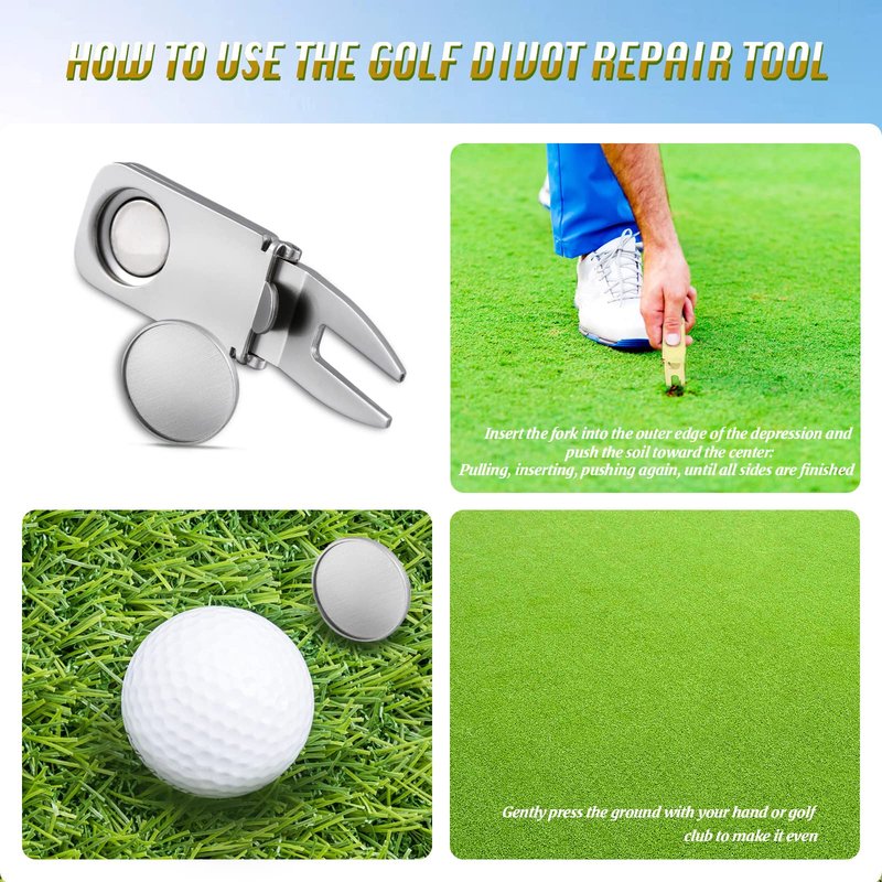 Lenwen 3 Pcs Magnetic Golf Divot Tool 3 in 1 Golf Cart Holder with Marker for Golfing Accessories, Gift for Man(Black, Gold, Silver)