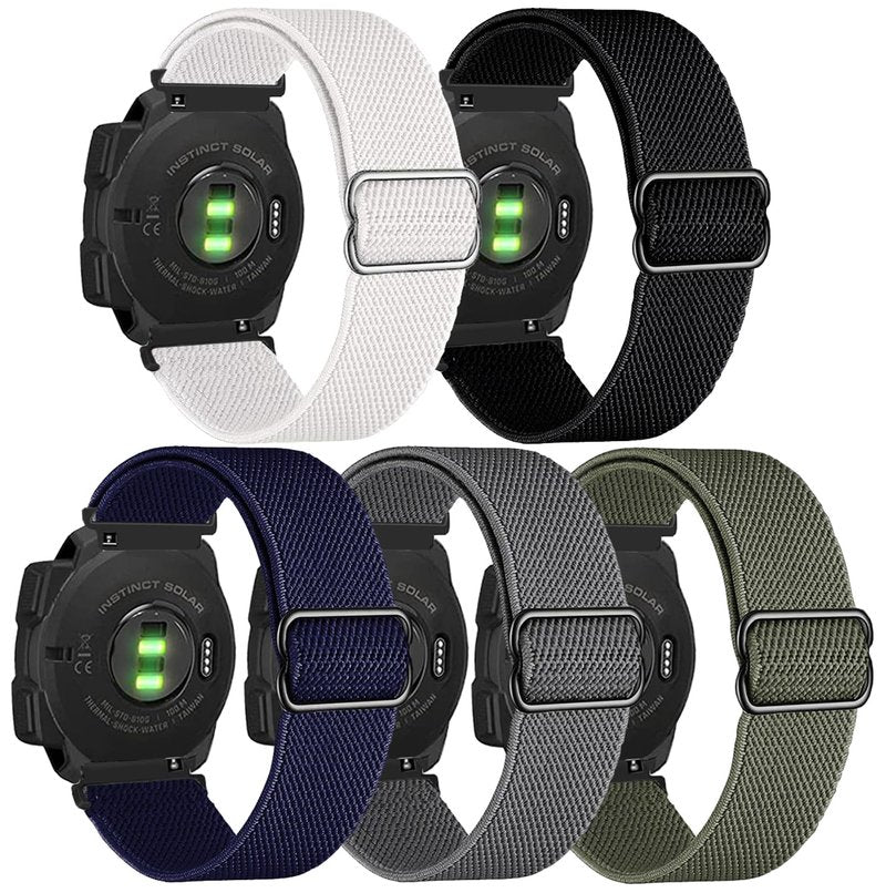5 Packs Stretchy Nylon Bands Compatible with Garmin Instinct/Instinct 2 Solar, 22mm Sport Breathable Wristband for Garmin Instinct Tactical/Solar/Tide/Esports