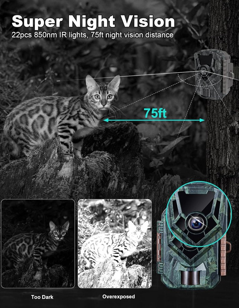 36MP Mini Game Camera - 2.7K Night Vision Waterproof Wildlife Camera | 130° Wide-Angle, 0.1s Trigger Time