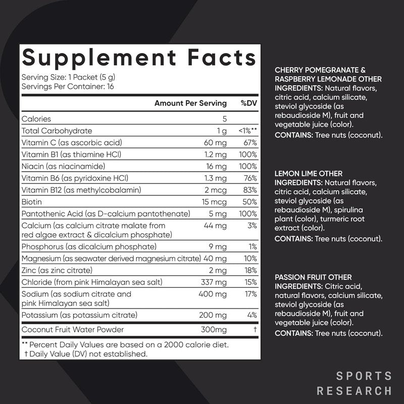 Hydrate Electrolytes Powder Packets - Sugar-Free, Naturally Flavored with Vitamins & Coconut Water - 16 Pack Variety Pack