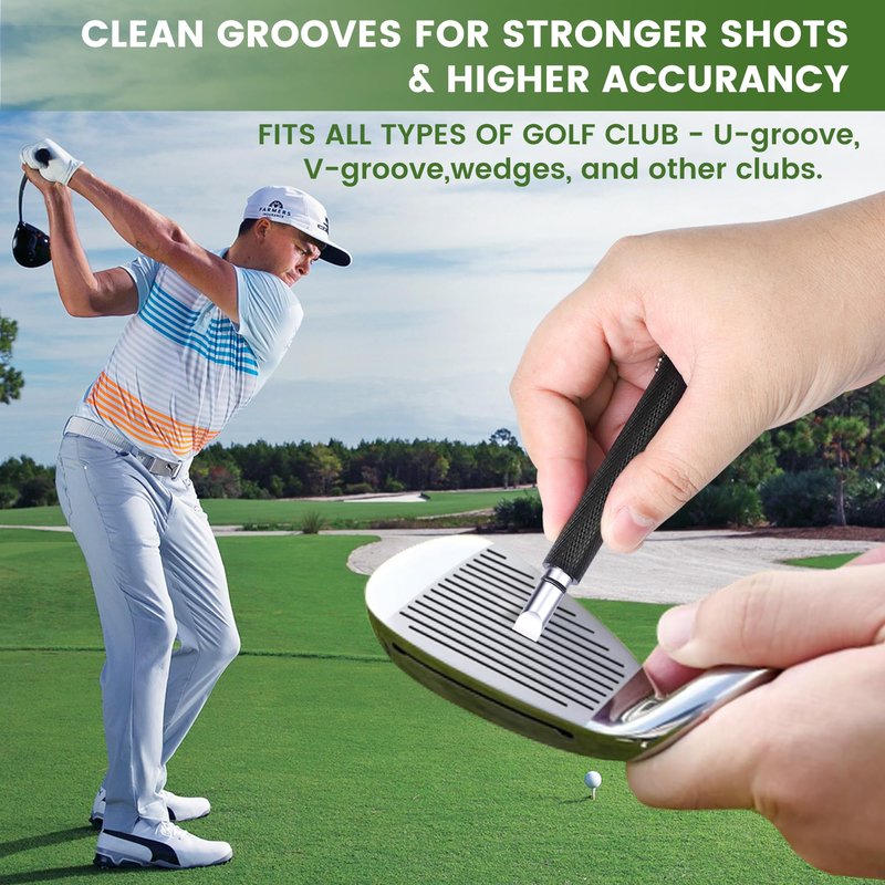 Dachgo Pro Golf Club Cleaner Brush, Golf Water Brush with Lockable Retractor Clip & Squeeze Bottle for Easy Cleaning, 7.5 Inches - Hold 4 oz of Water (Brush with Groove Sharpener Tool)