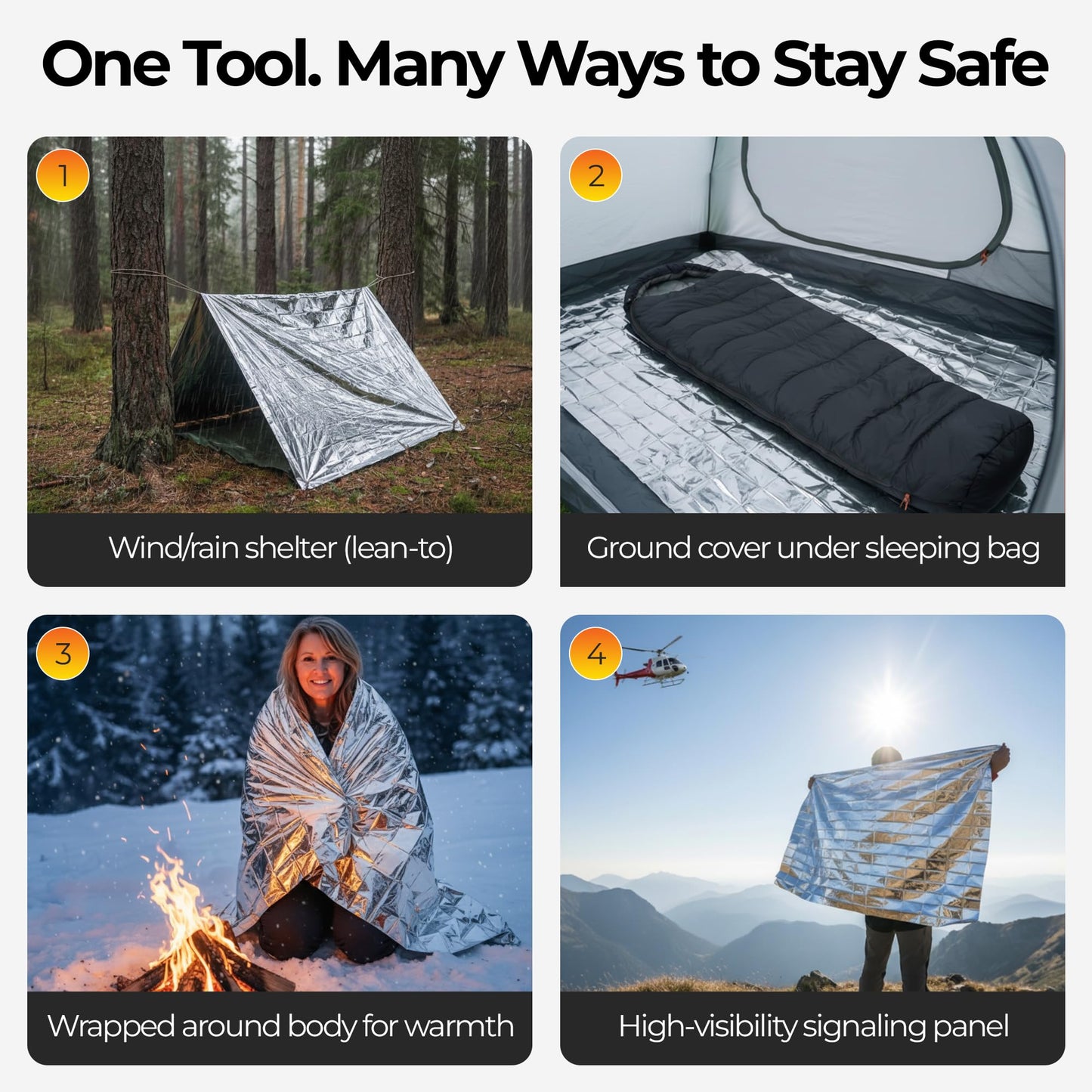 Sierra Madre Emergency Mylar Thermal Space Blanket for Survival – Waterproof Safety Shelter Retains 90% Body Heat – Ultralight & Compact Gear for Camping, First Aid & Prepper Supplies (Pack of 1)