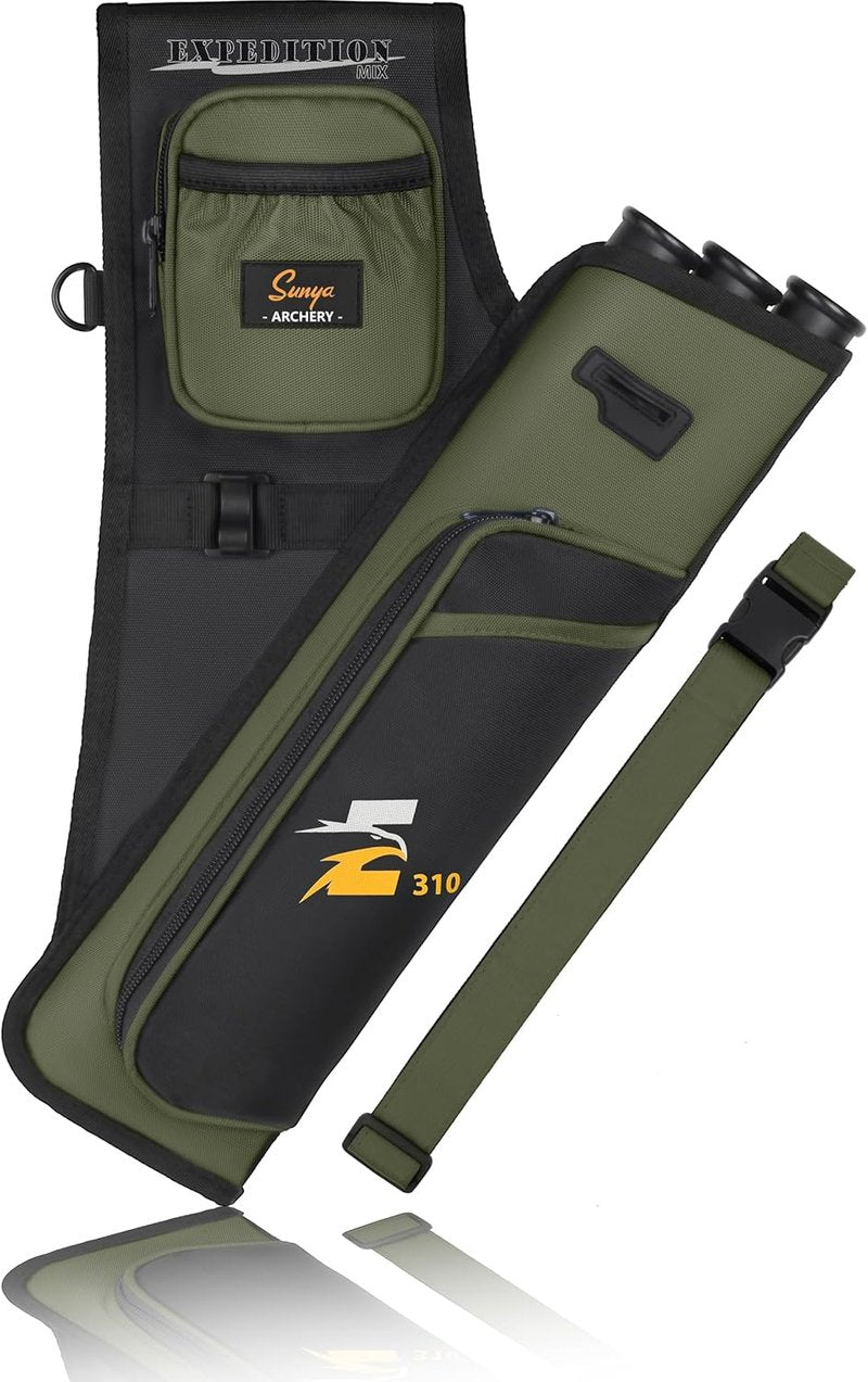 Archery Hip Quiver for Arrows - 3 Tubes Holder with Pockets & Waist Belt | Fits Compound & Recurve Bows