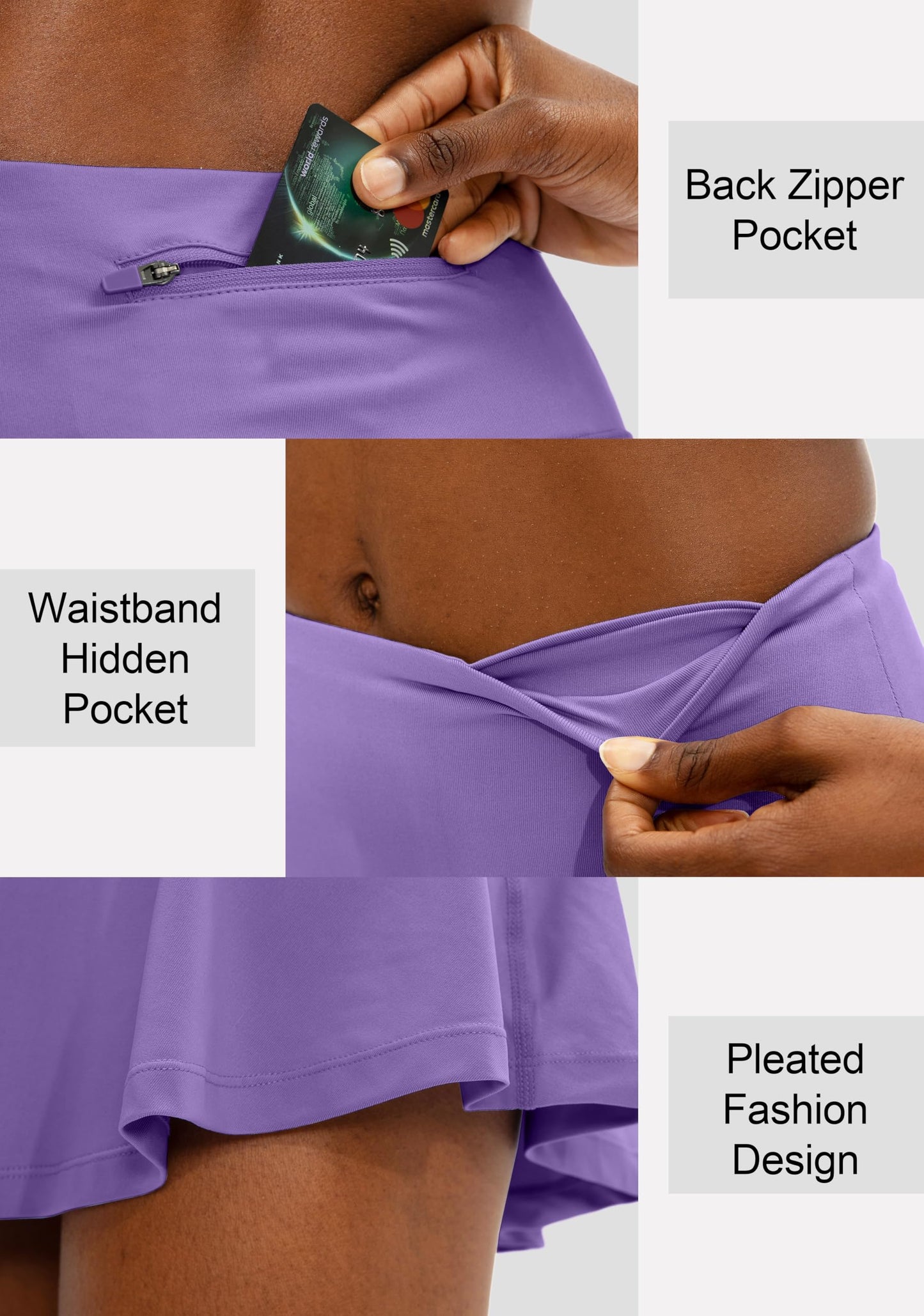 SANTINY Pleated Tennis Skirt for Women with 4 Pockets Women's High Waisted Athletic Golf Skorts Skirts for Running (Lavender_XXS)