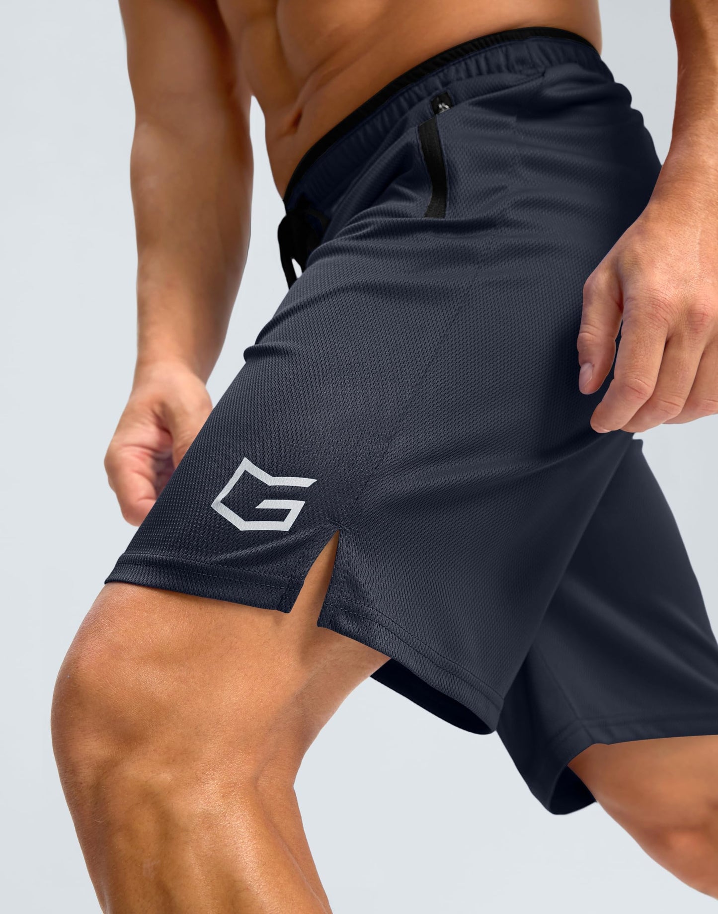 G Gradual Men's Gym Shorts wtih Zipper Pocket 9" Athletic Basketball Mesh Shorts for Men Workout Quick Dry Lightiweight(True Navy,L)