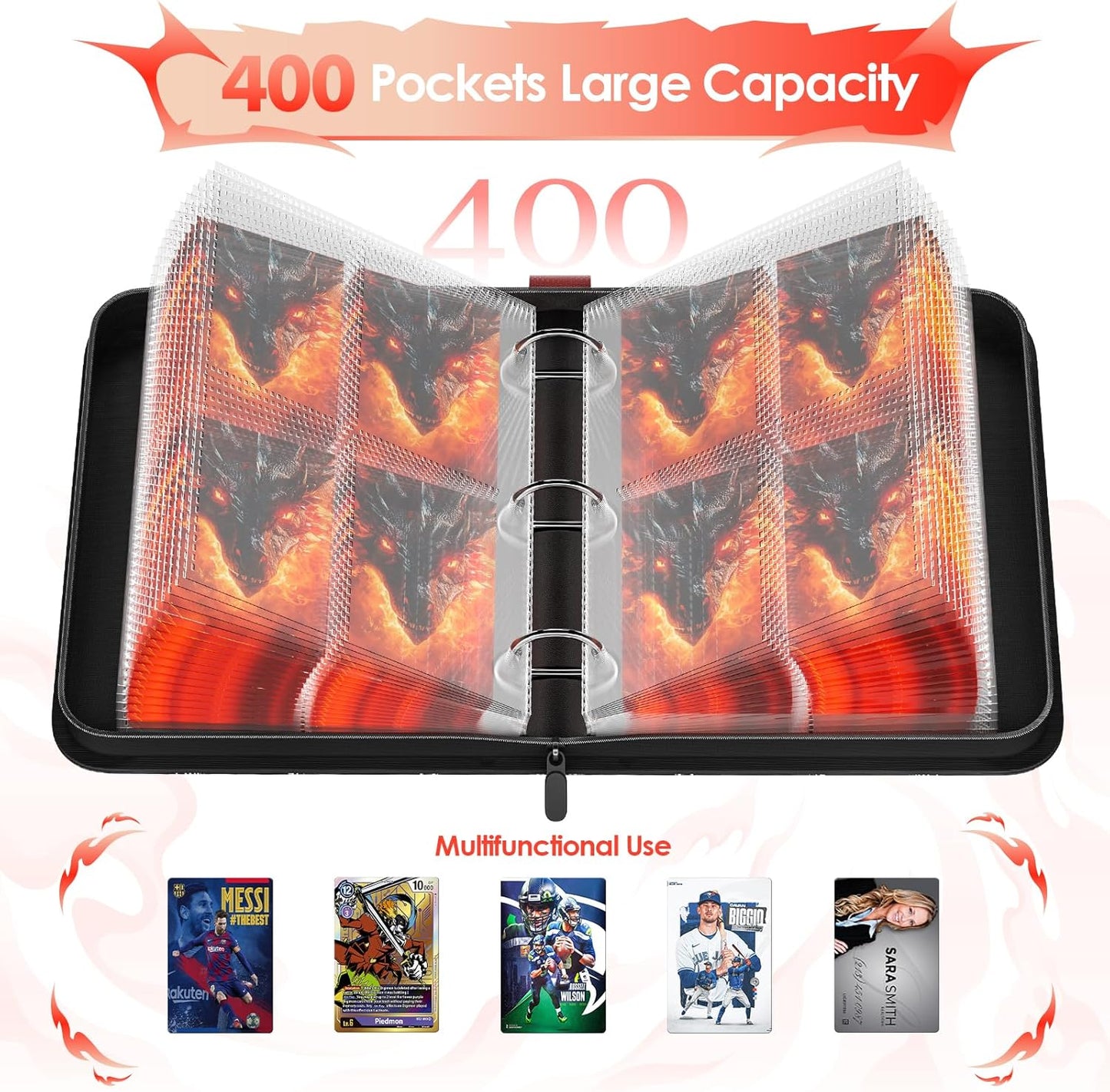 Trading Card Binder - Waterproof PU 400-Pocket Holder | Portable Zippered Album for MTG/TCG Collectibles