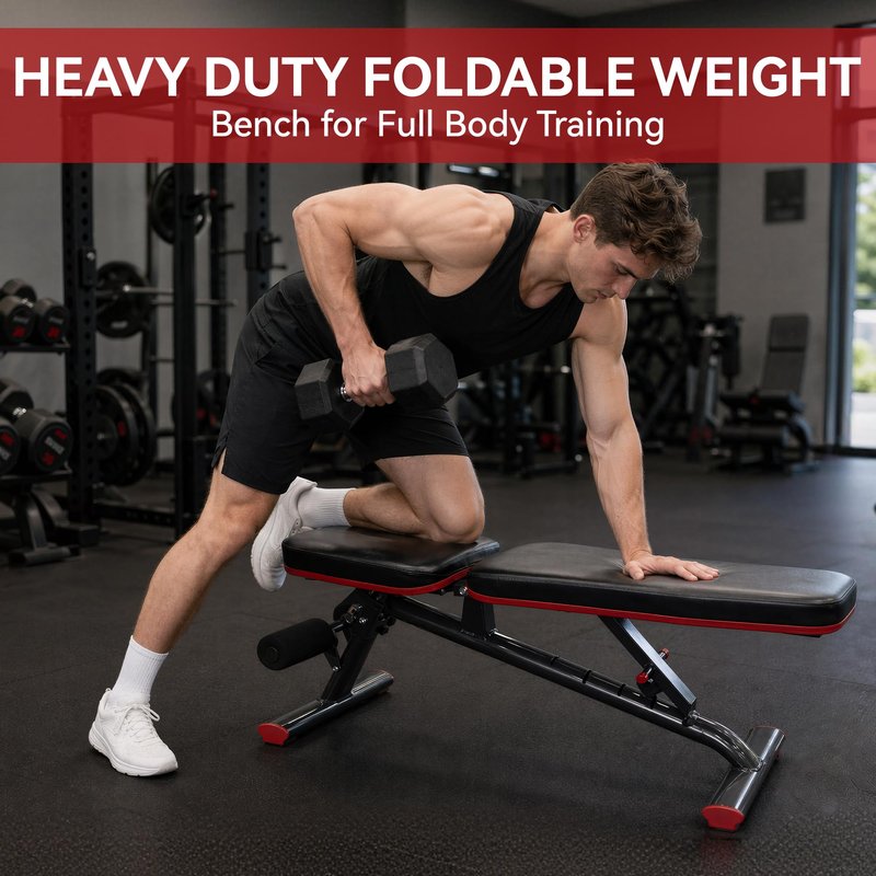 Fitvids Heavy Duty Adjustable and Foldable Utility Weight Bench for Upright, Incline, Decline, and Flat Exercise,Midnight