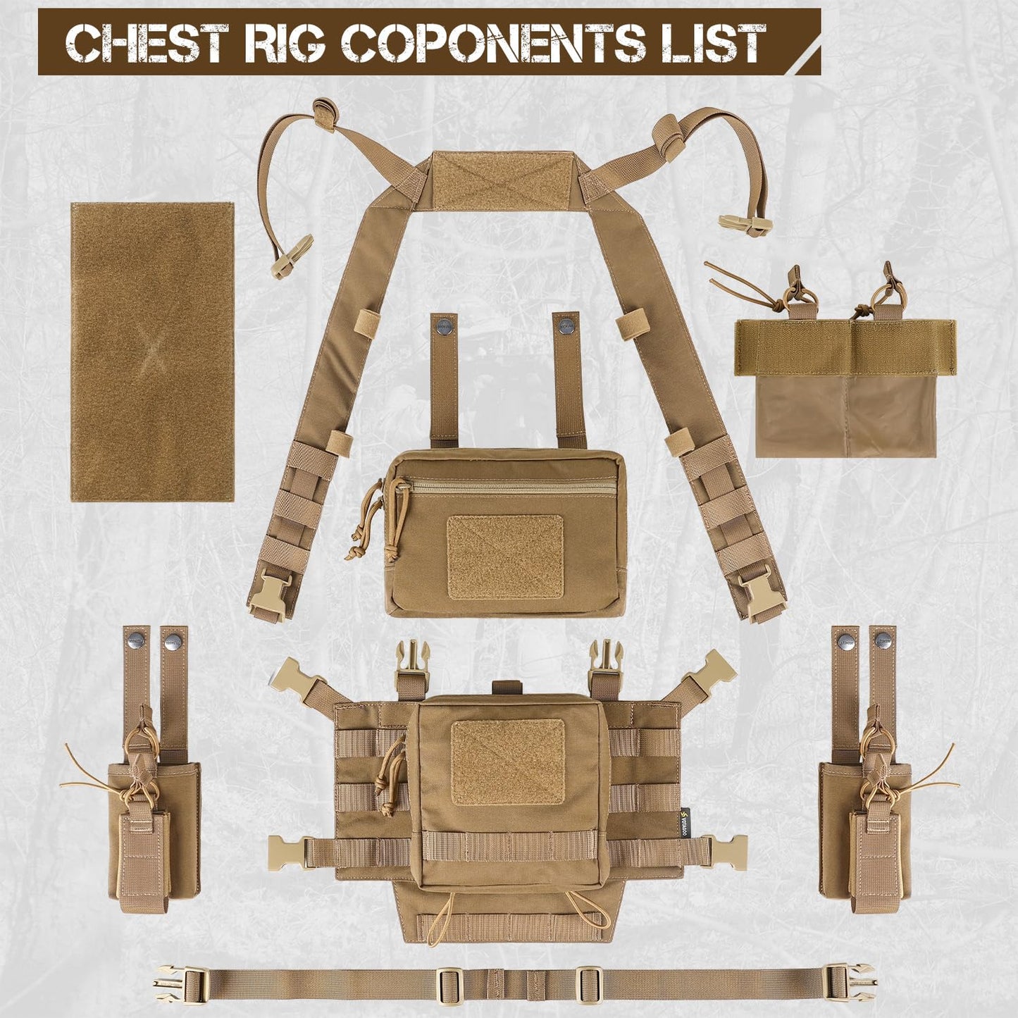 VOTAGOO GEAR Chest Rig-Tactical Chest Rig, Adjustable & Detachable Molle Micro Chest Rigs, with 5.56/7.62 Magazine Pouch, Pistol Pouch