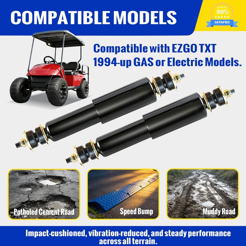 Roykaw Golf Cart Front and Rear Shock Absorbers,fit for EZGO TXT 1994-up Gas or Electric Models,OEM# 76418-G01, 76419-G01,70248-G01, 70324-G01, 70928-G01，2pcs