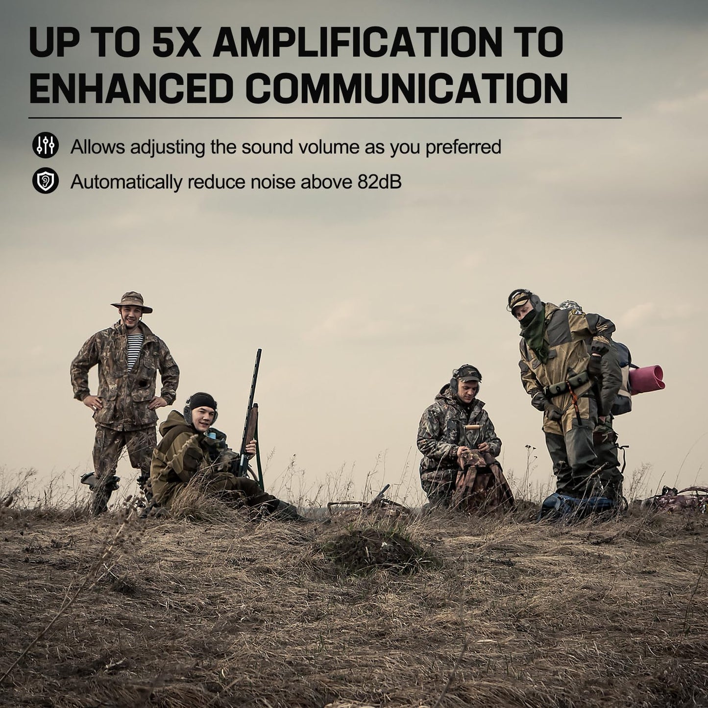 Electronic Ear Protection for Shooting with 5X Sound Amplification, Active Ear Protection for Gun Range, Gun Range Hearing Protection Muffs, NRR 26dB Noise Reduction Headphones for Hunting/Shooting