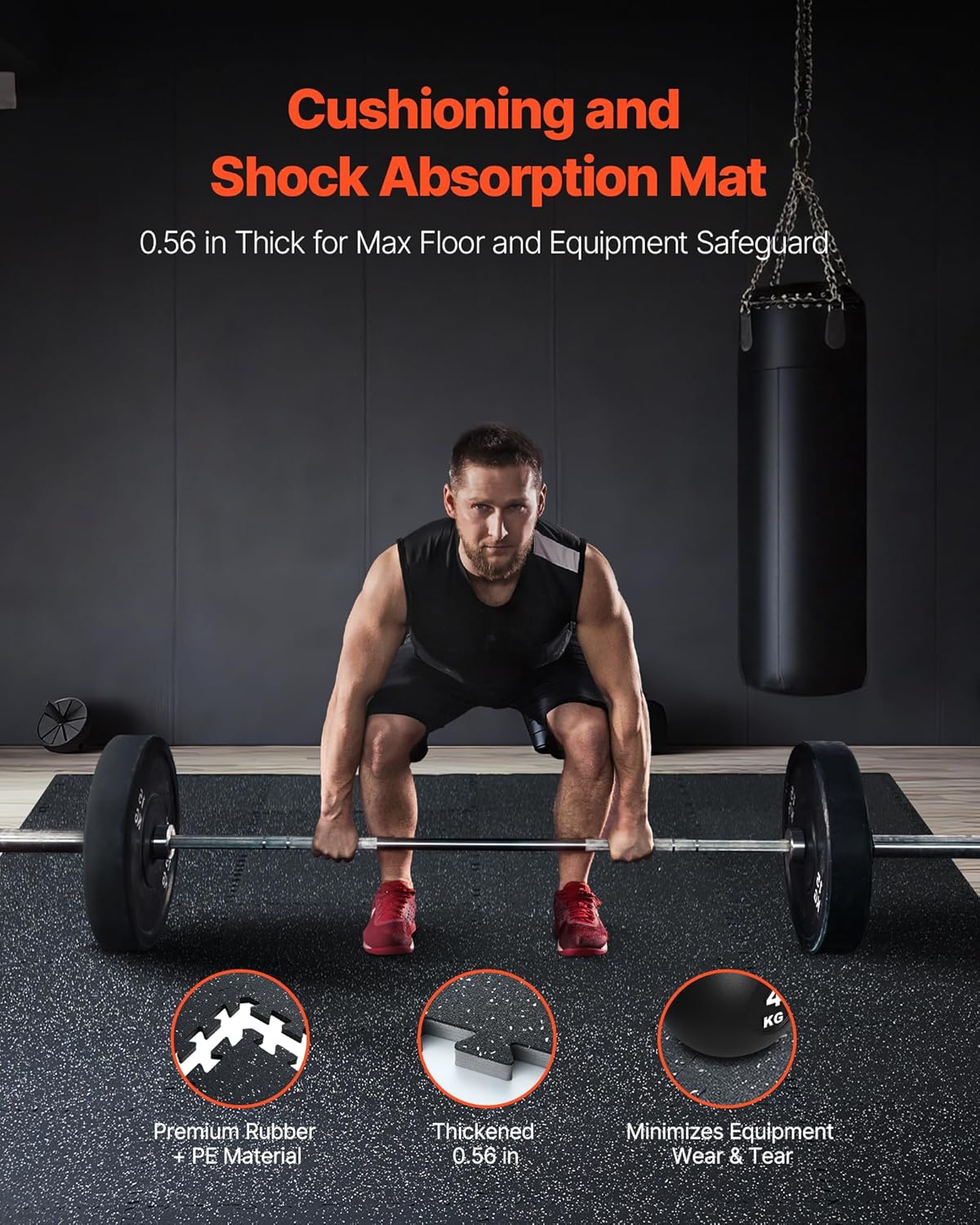VEVOR Gym Flooring - 24 Sq. Ft. Interlocking Rubber Tiles | High-Density EVA Foam, Black & White, 25 x 25 In.
