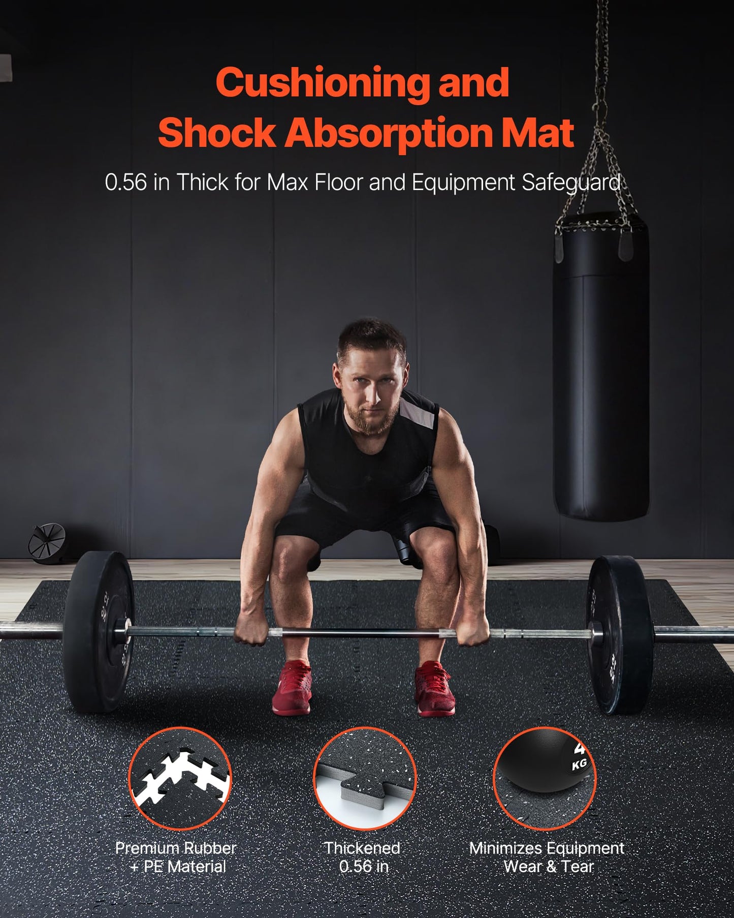 VEVOR 0.56Inch 48sq.ft 12 Tiles Gym Flooring for Home Gym, Rubber Top with High Density EVA Foam, 25 x 25In Gym Floor Exercise Equipment Mats, Interlocking Gym Mats, Puzzle Workout Mats, Black & White