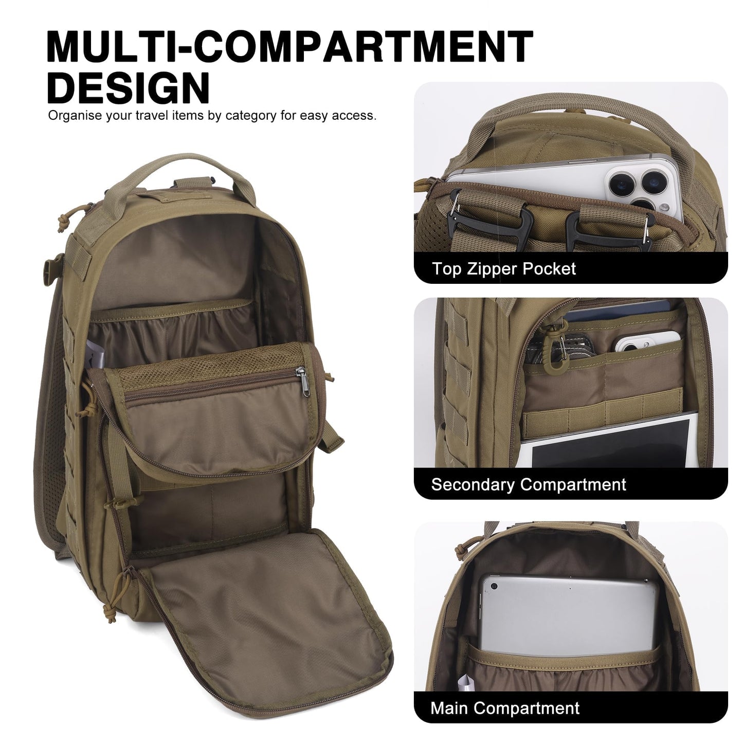 Mardingtop 15L Tactical Backpack, Small Molle Sling Bag for Men, Military Rucksack Crossbody Bag for Hiking Travel