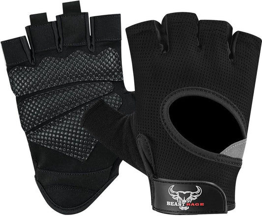 BEAST RAGE Fingerless Weight Lifting Gloves - Breathable Gym Gloves for Men & Women | Palm Protection & Lightweight Design