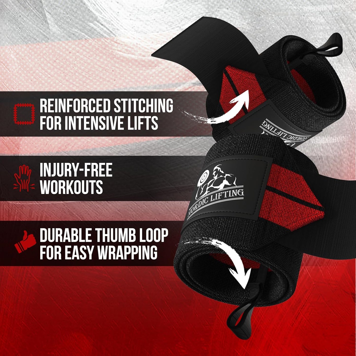 Nordic Lifting Wrist Wraps - Durable Weightlifting Support Straps with Thumb Loop | 1 Pair for Men & Women