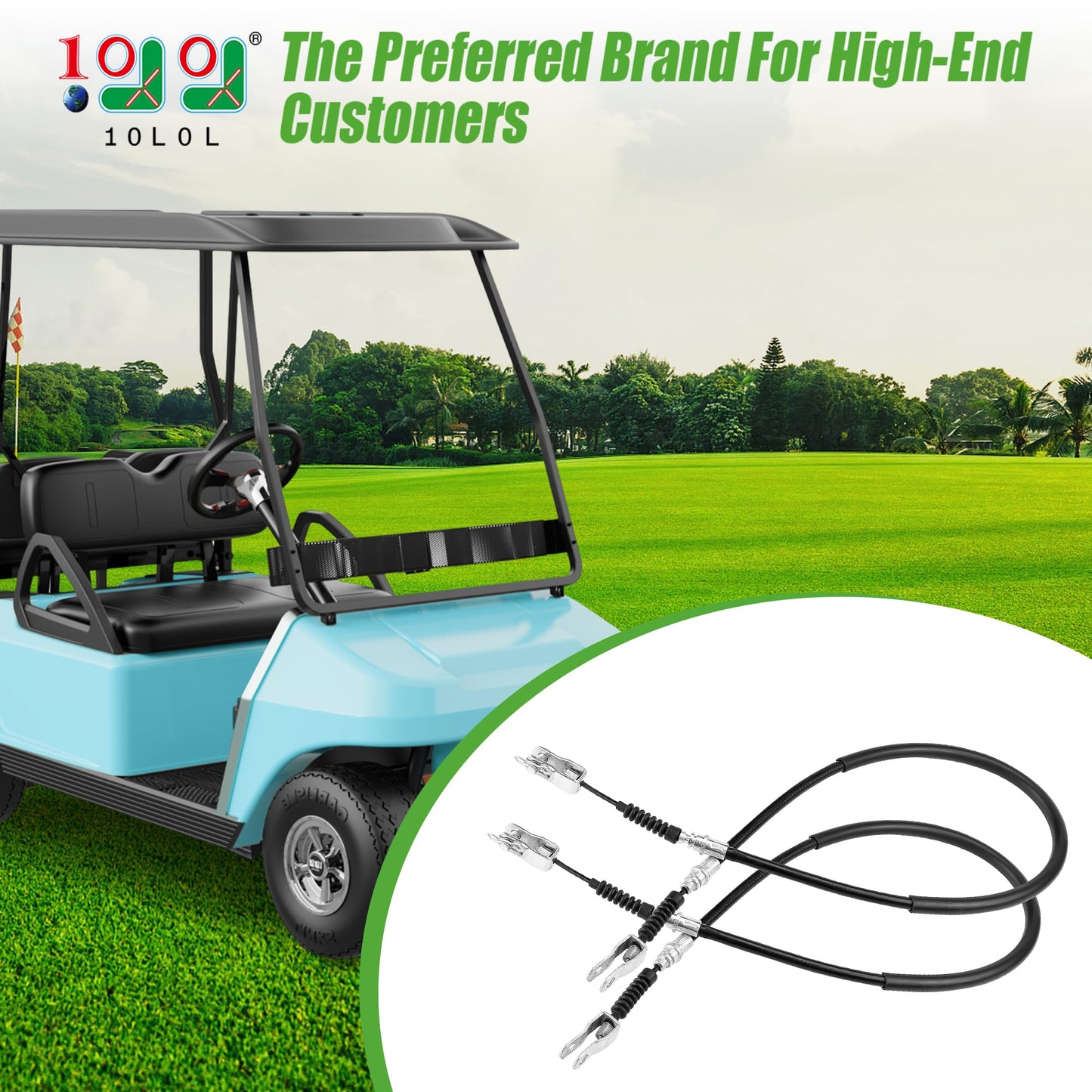 10L0L Golf Cart Brake Cables Set, 42" Long, Driver & Passenger Side, Compatible with Club Car DS 1981-1999 Gas & Electric, Replace OEM 1011125 1011403 1016761-01 101676101