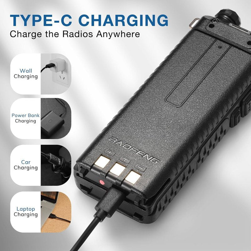 BAOFENG Extended 3800mAh Battery for UV-5R Series | USB-C Port, Black