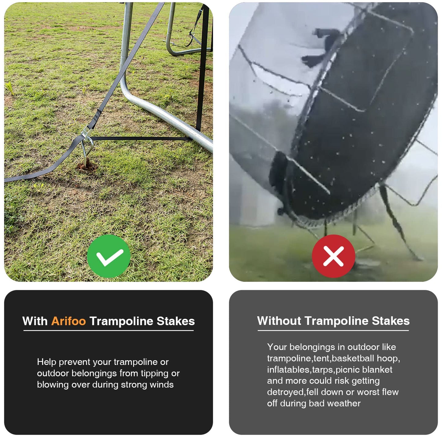 Trampoline Stakes Heavy Duty Strong and Galvanized Steel Corkscrew High Wind Anchor Kit for Trampoline Camping Tents Tie Down Anchors