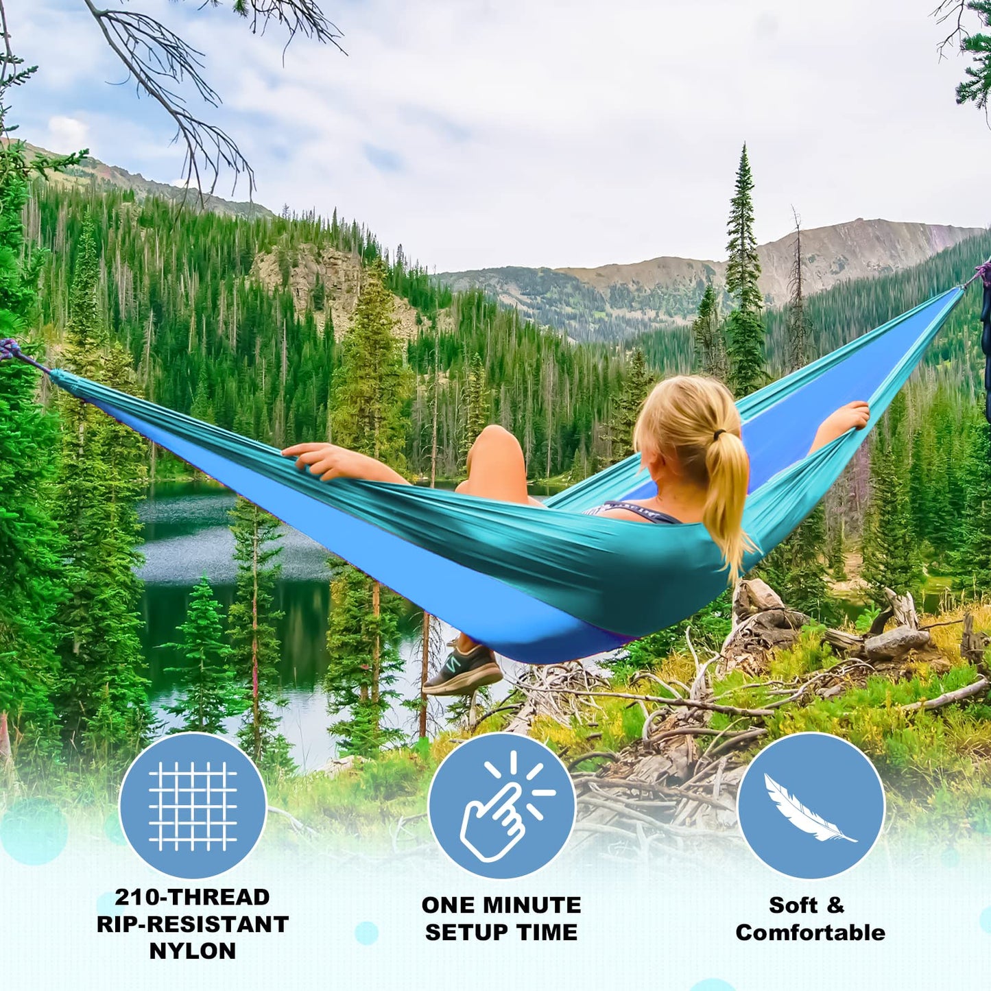 SZHLUX Camping Hammock Double & Single Portable Hammocks with 2 Tree Straps and Attached Carry Bag,Great for Outdoor,Indoor,Beach,Camping