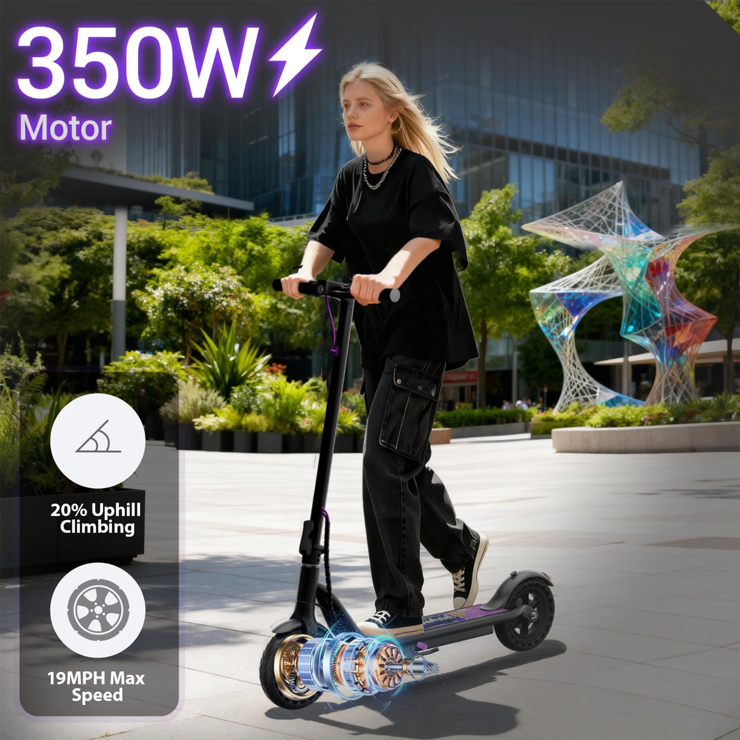 Aovowheel Electric Scooter for Adults, Folding E Scooter with 350W/500W Motor 19 Mph Top Speed, Max 19-23 Miles Long Range, 8.5''Tires Commuting Scooters with Dual Brakes System, APP