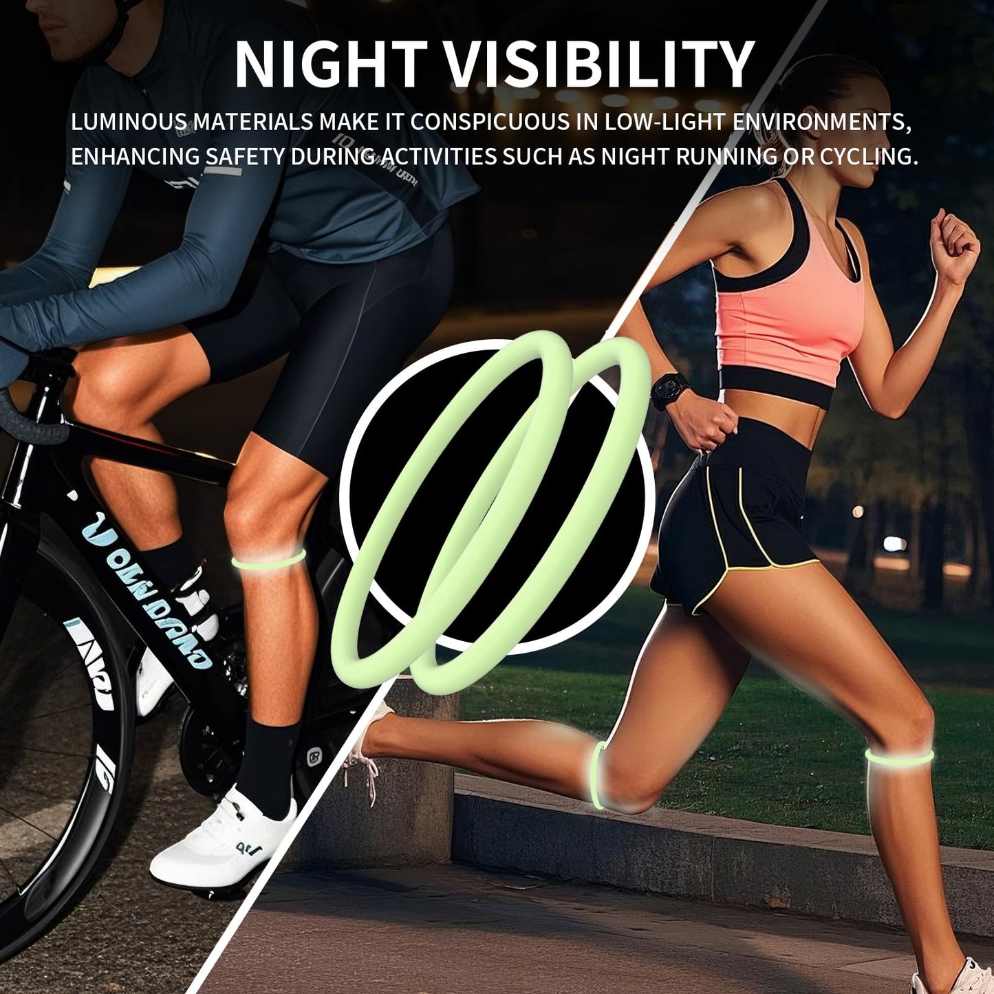 GREBIKE 2PCS Patellar Tendon Support Strap for Knee Pain Relief, Keen Bands for Basketball, Running, Tennis, Soccer and Hiking, Silicone Patella Band for Women and Men, Includes Storage Bag (Fluorescent Green)