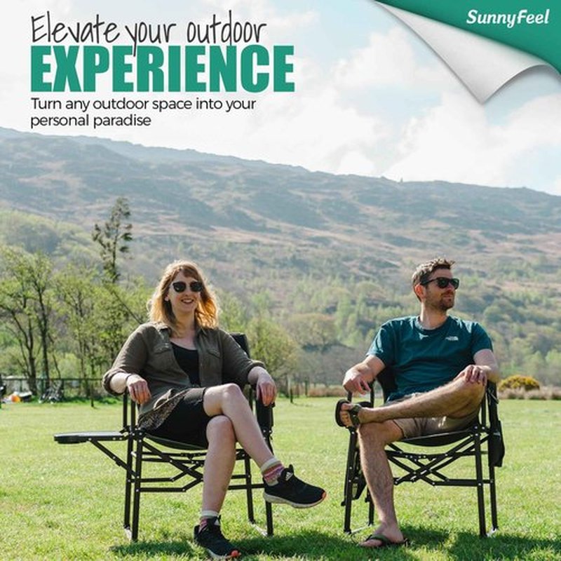 SUNNYFEEL Camping Directors Chair, Heavy Duty,Oversized Portable Folding Chair with Side Table, Pocket for Beach, Fishing,Trip,Picnic,Lawn,Concert Outdoor Foldable Camp Chairs
