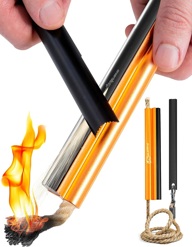 Flint Fire Starter Survival Tool - All-in-One Kit with Ferro Rod, Waterproof Tinder Wick Rope & Steel Striker - 36" Length