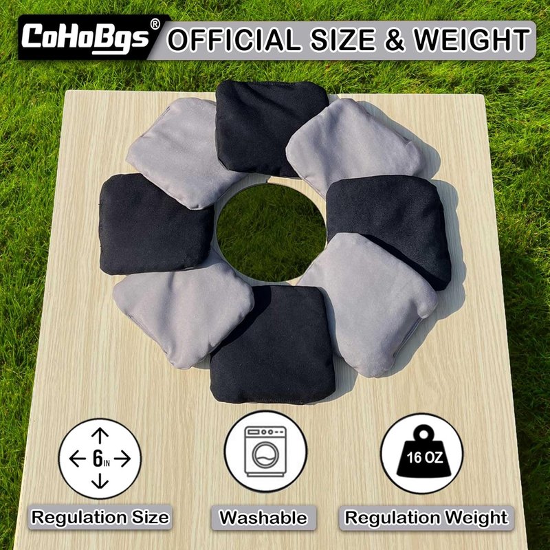 Professional Cornhole Bags Set of 8 - Dual-Sided Slick & Stick Resin-Filled Suede & Duck Canvas | Includes Carry Case