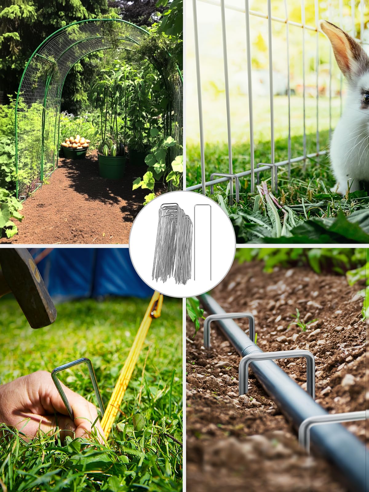 GROWNEER Landscape Staples 6 Inch, 100 Pack 11 Gauge Yard Stakes for Weed Barrier Fabric, Holds Lawn Edging, Secures Irrigation Tubing, Galvanized Steel Garden Spikes
