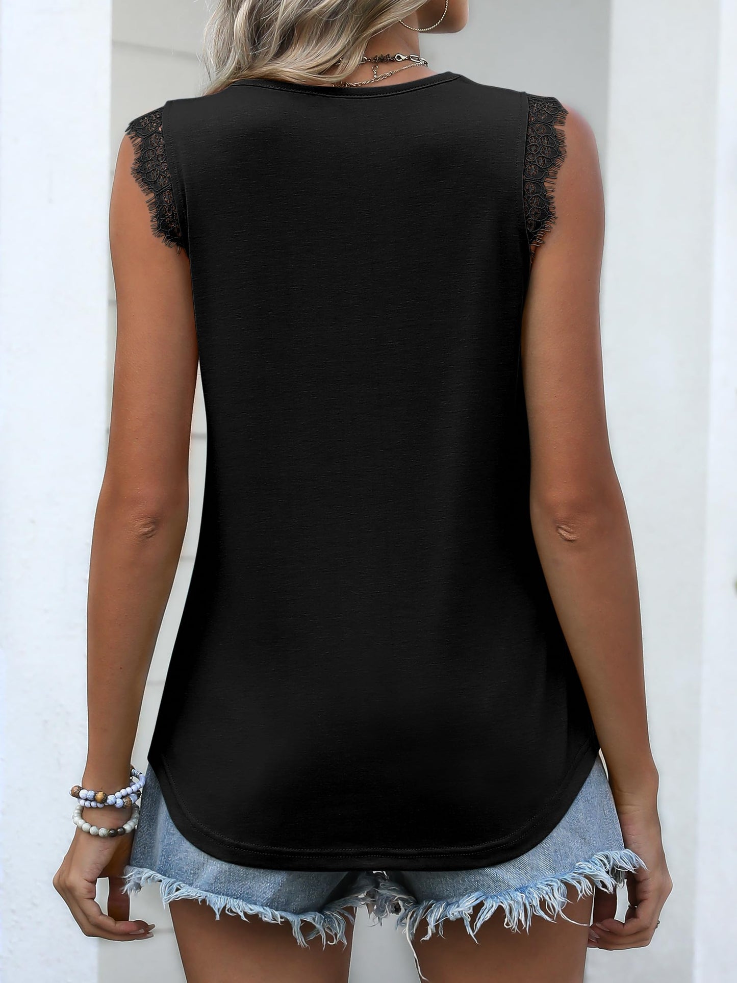 ANRABESS Womens Lace Trim Tank Tops V Neck Sleeveless Shirts 2026 Summer Casual Trendy Dressy Cami Top Black Large