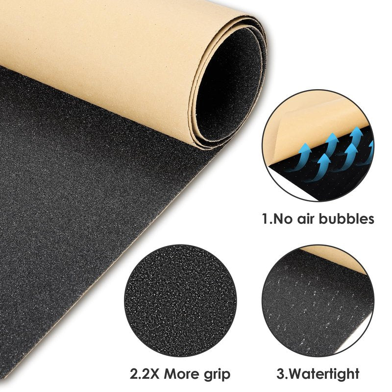 Aolabela 4 Pcs Grip Tape, 33" x 9", No Air Bubbles, Black Griptape for Skateboard & Scooter