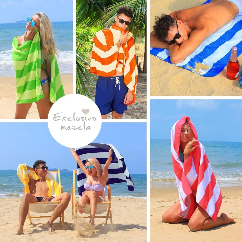 Large Microfiber Beach Towels Set - Quick Dry Cabana Striped | 2-Pack, Purple, 30" x 60" - Lightweight & Highly Absorbent