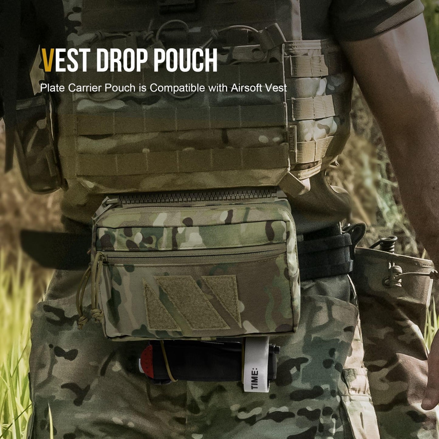 OneTigris Tactical Drop Pouch, Dangler Pouch PLUS1S Admin Pouch Tactical Tool Pouch with Hook and Loop Panel for Tactical Vest Chest Rig Plate Carrier Tactical Gear