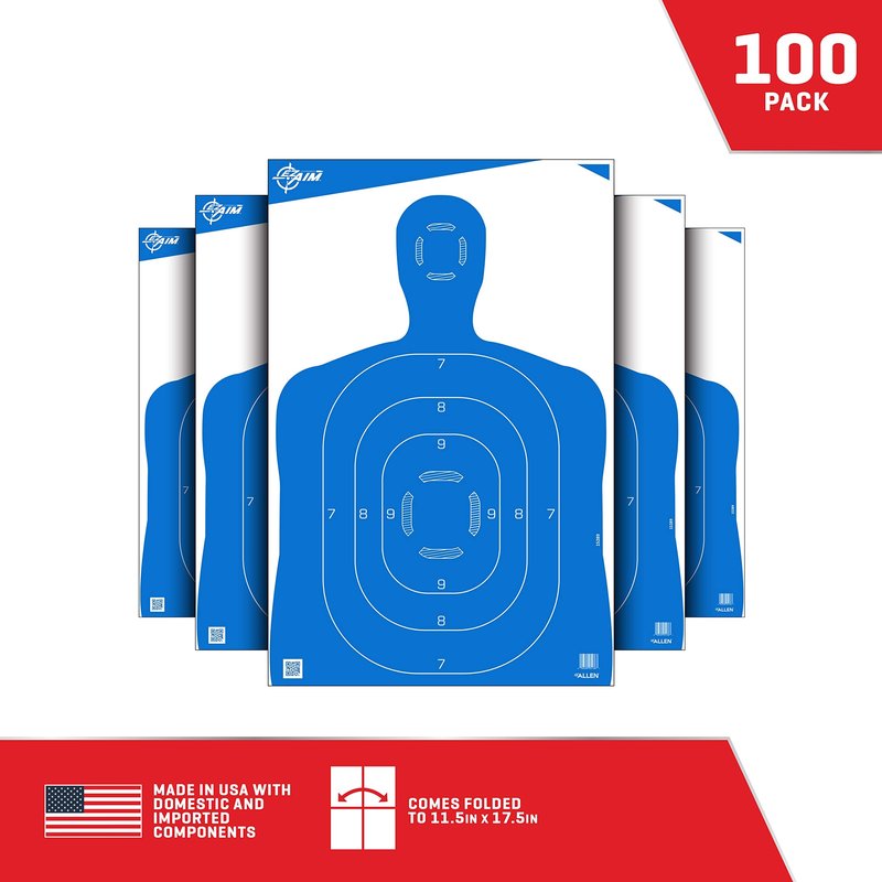 Allen Company 100-Pack EZ-Aim Silhouette Targets for Shooting - Human Body Paper Practice Targets - Gun Range Accessories - 23" x 35"