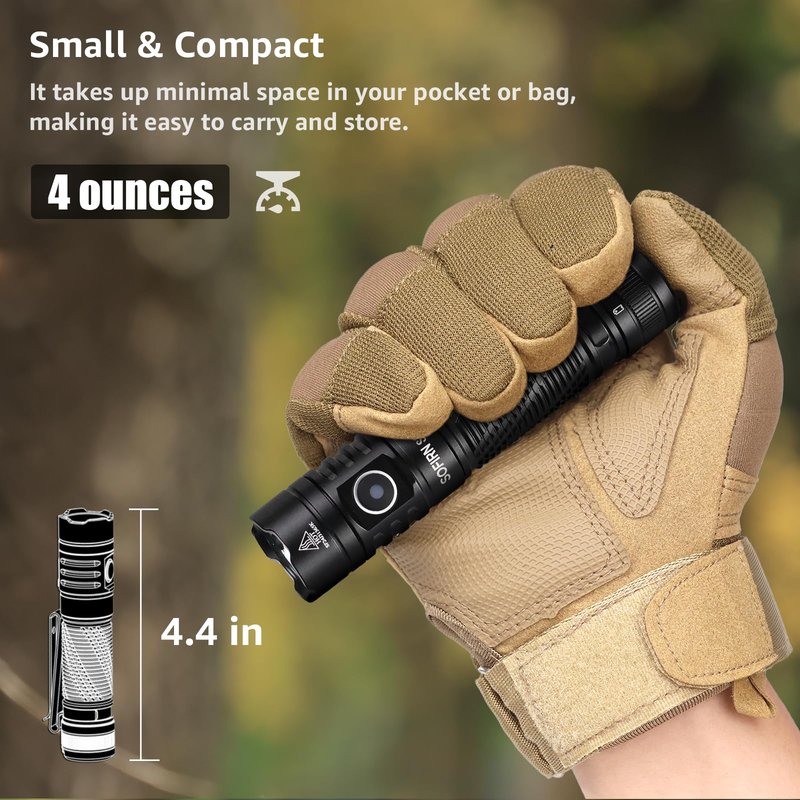 Pocket Flashlight Rechargeable LED Light - Sofirn SR12 Small Flashlights Powerful, Bright EDC Light, 1300ft Long Throw Magnetic Flashlight High Lumens, IP68 Waterproof, Simple UI, Compact for Outdoor