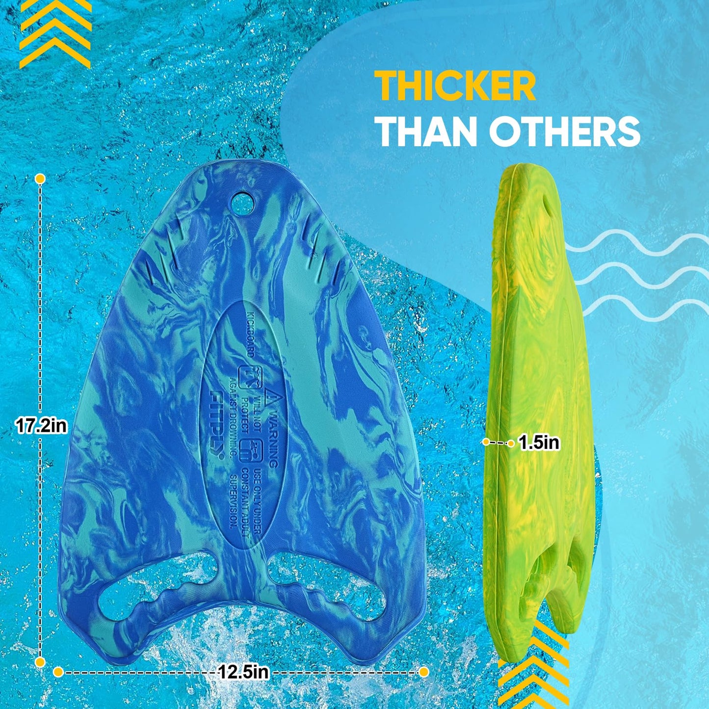 Fitply 2PCS Kick Board Swim for Adult & Kid - High Buoyancy Safety Swimming Kickboard | Swim Training Aid for Pool & Open Water | Kickboard Adult Swimming Training | EVA Material, BPA Free