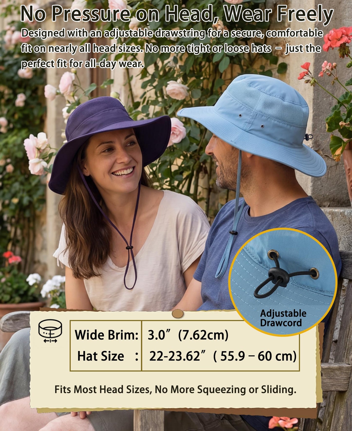 Home Prefer Men's Sun Hat UPF 50+ Wide Brim Bucket Hat Windproof Fishing Hats (Blue)
