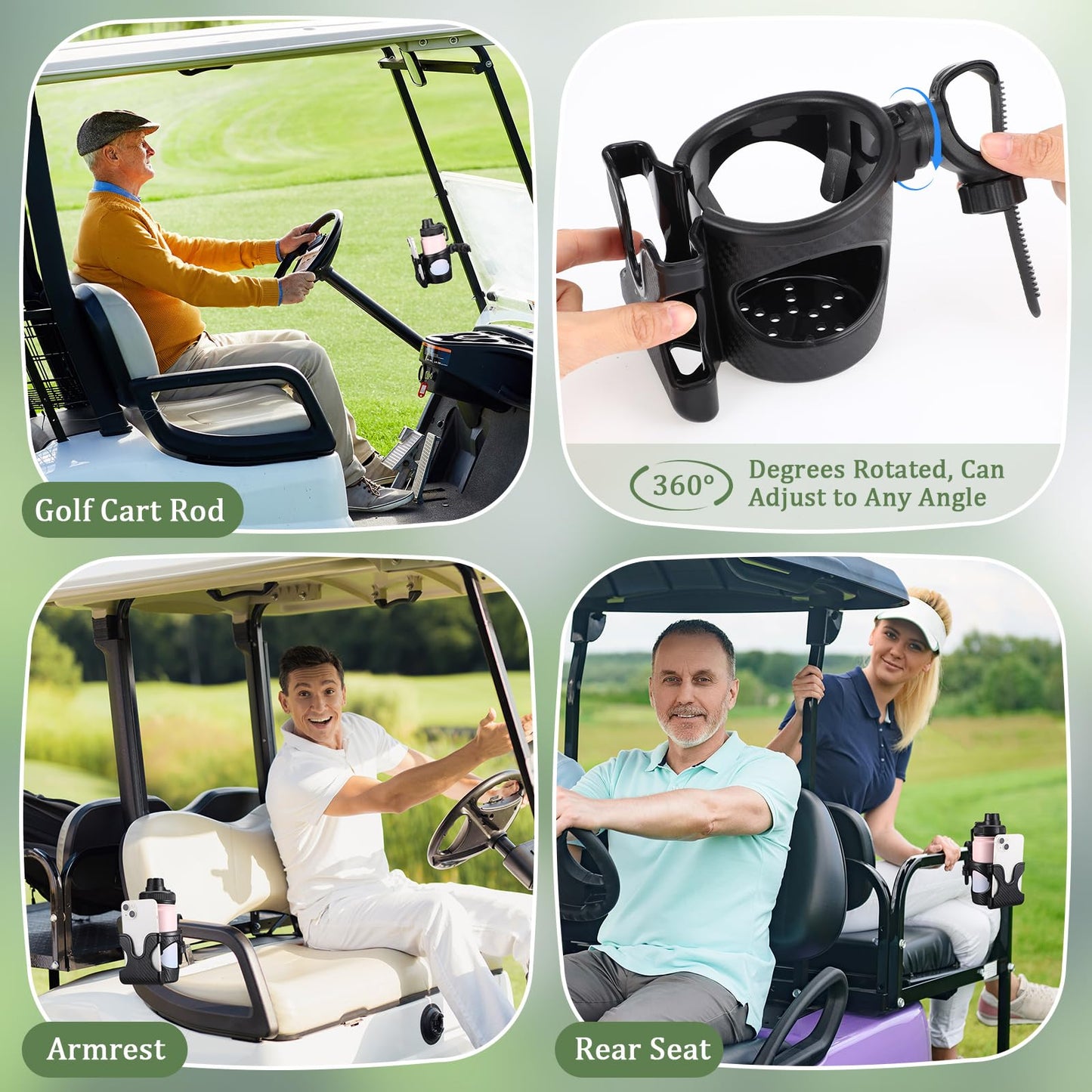 Wonderjune 1 Piece Cart Cup Holder with Phone Holder 2 in 1 Adjustable Cart Accessories for Front and Rear Seat Armrest (Black)