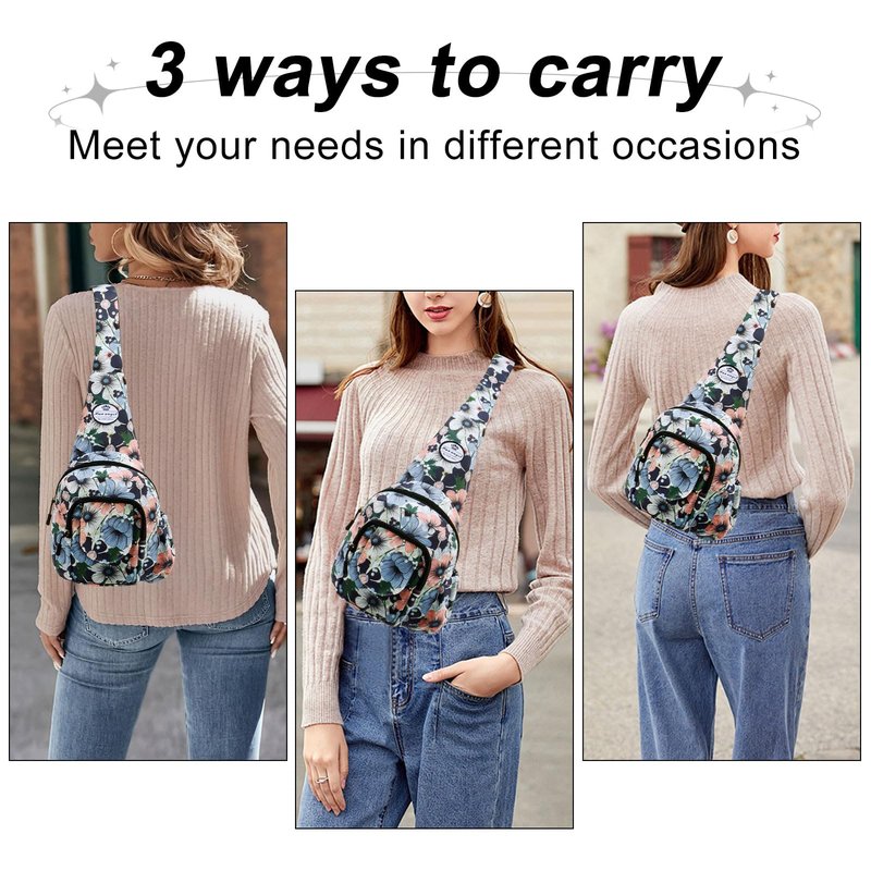 HUA ANGEL Floral Sling Bag, Small Lightweight Crossbody Shoulder Chest Bag for Men & Women Compact Travel Hiking Mini Daypack