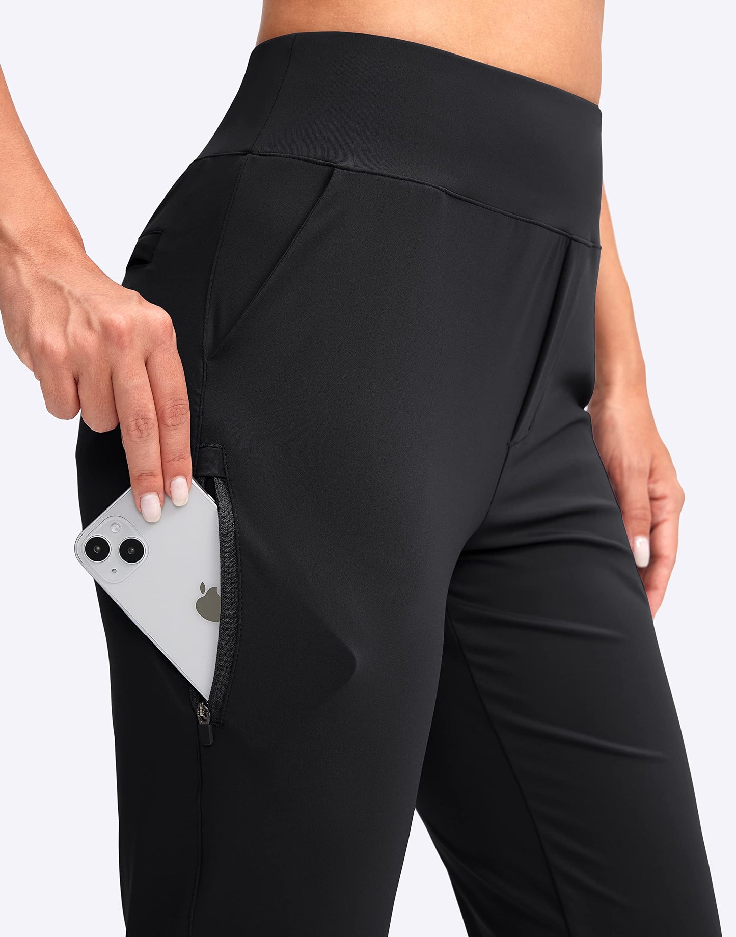 YYV Women's Golf Pants Stretch Work Ankle Pants High Waist Dress Pants with Pockets for Yoga Business Travel Casual(Black Large)