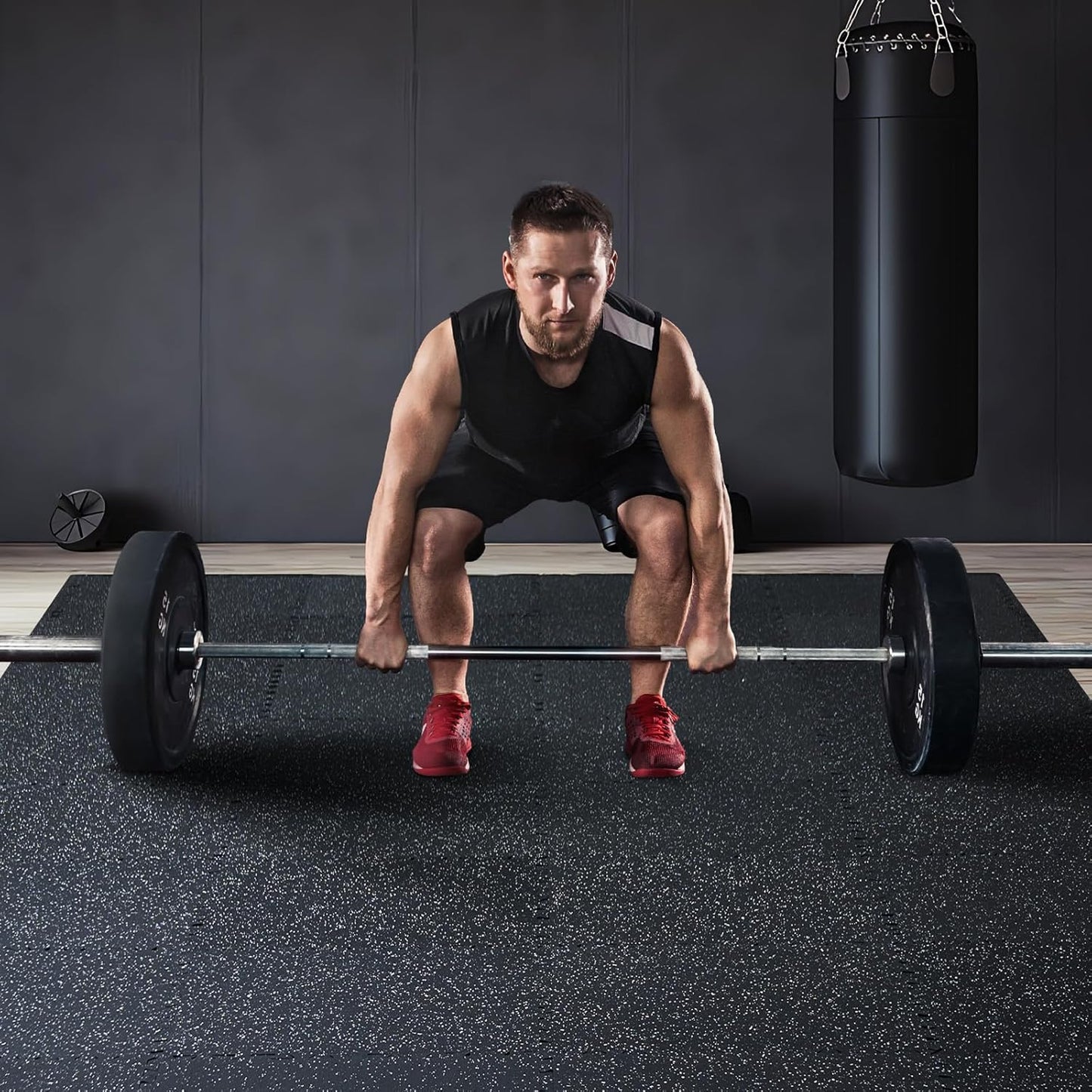 VEVOR Gym Flooring - 24 Sq. Ft. Interlocking Rubber Tiles | High-Density EVA Foam, Black & White, 25 x 25 In.