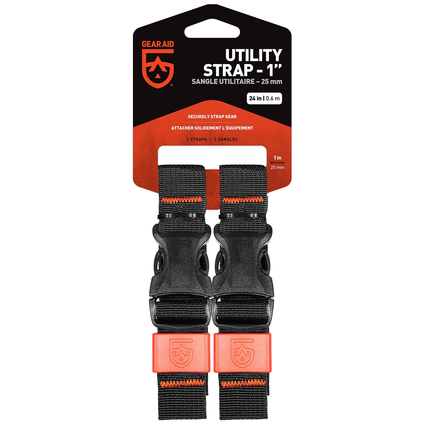 GEAR AID Utility Straps with Side-Release Buckle, Secure and Compress Camping, Biking, Hunting, Boating Gear, Multiple Sizes 1" x 24"