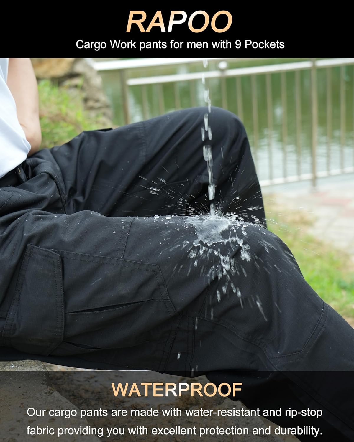 Rapoo Tactical Cargo Pants for Men - Water Resistant EDC Hiking Pants with 9 Pockets | Military Style