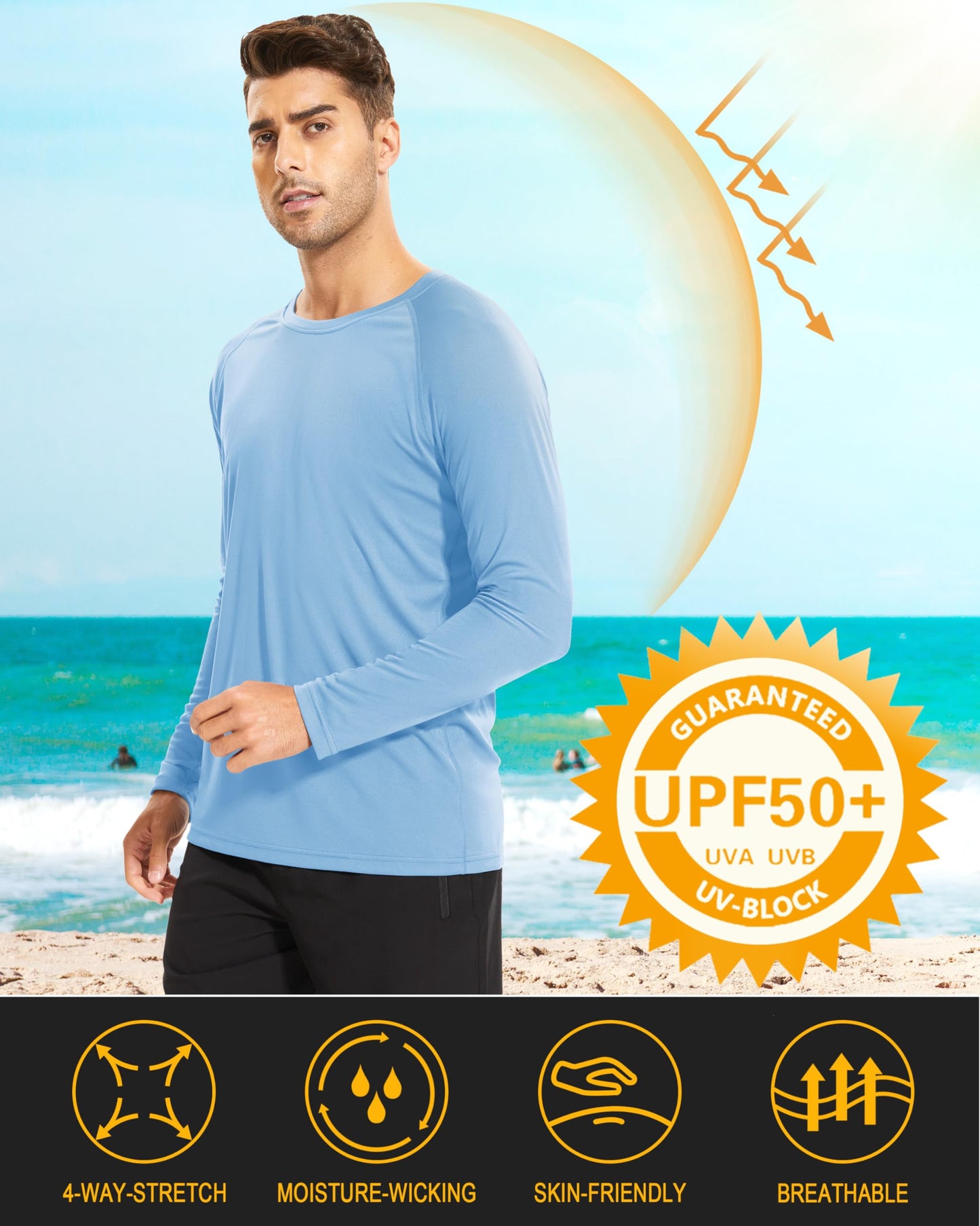 Sun Shirts for Men UV Shirts Hiking T-Shirt Rashguard for Men Long Sleeve Quick Dry Shirts Long Sleeve Sun Shirts Men Water Shirts Blue