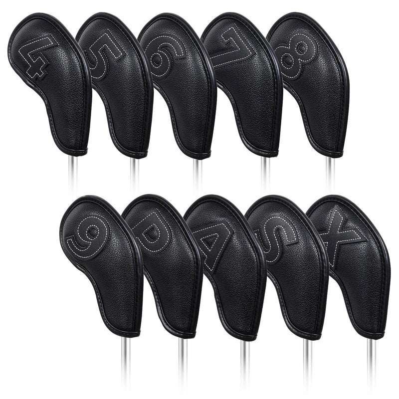Craftsman Golf 10pcs Clean and Simple Black Iron Headcover Set Premium Leather Large No. on Both Sides Easy for Recognize Magnetic Closure