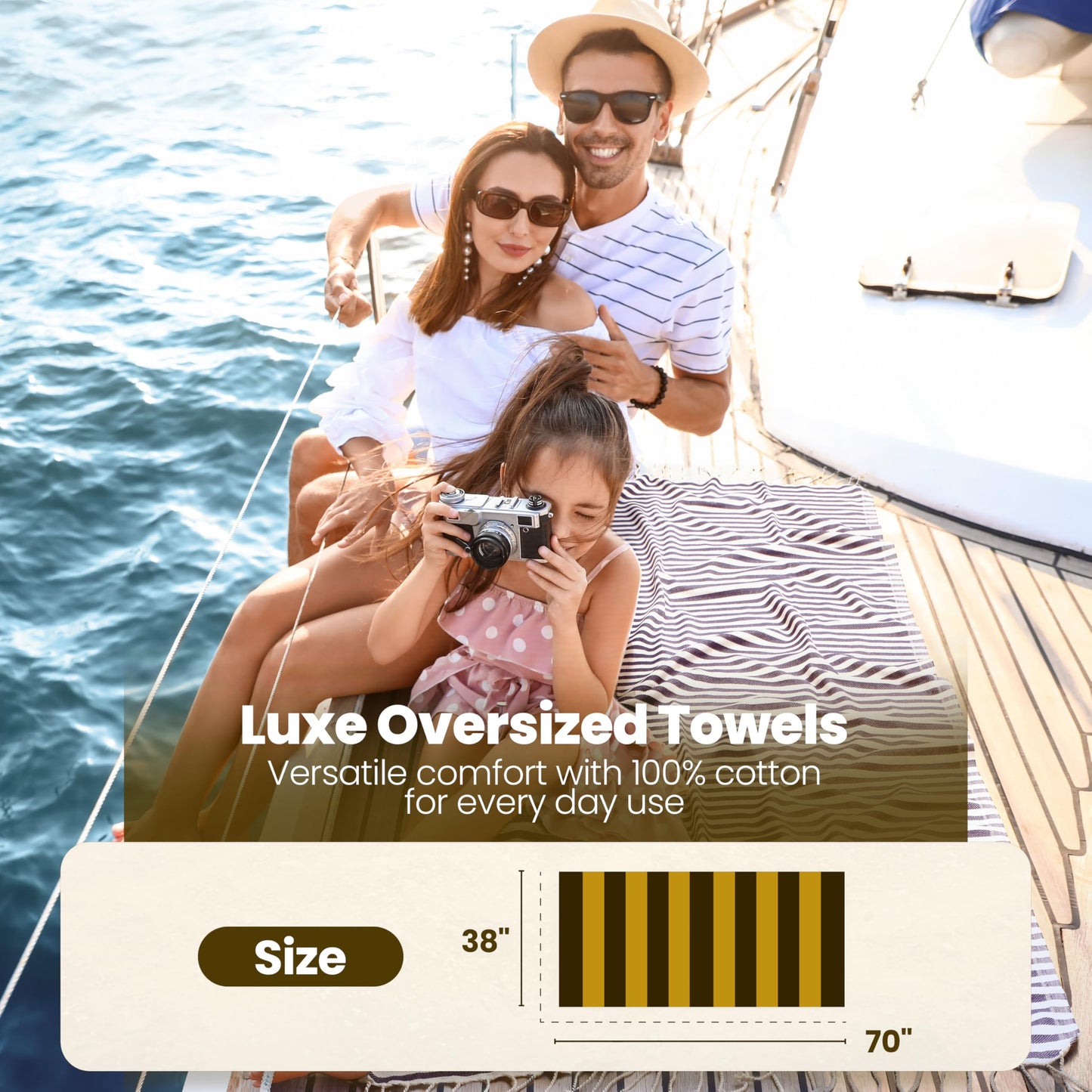 Gold CASE Turkish Beach Towel Set of 5 – 100% Cotton Beach Towels Oversized 70x38'' – MYRA Quick Dry Swim Towel – Lightweight Turkish Towels Set in Multi Color