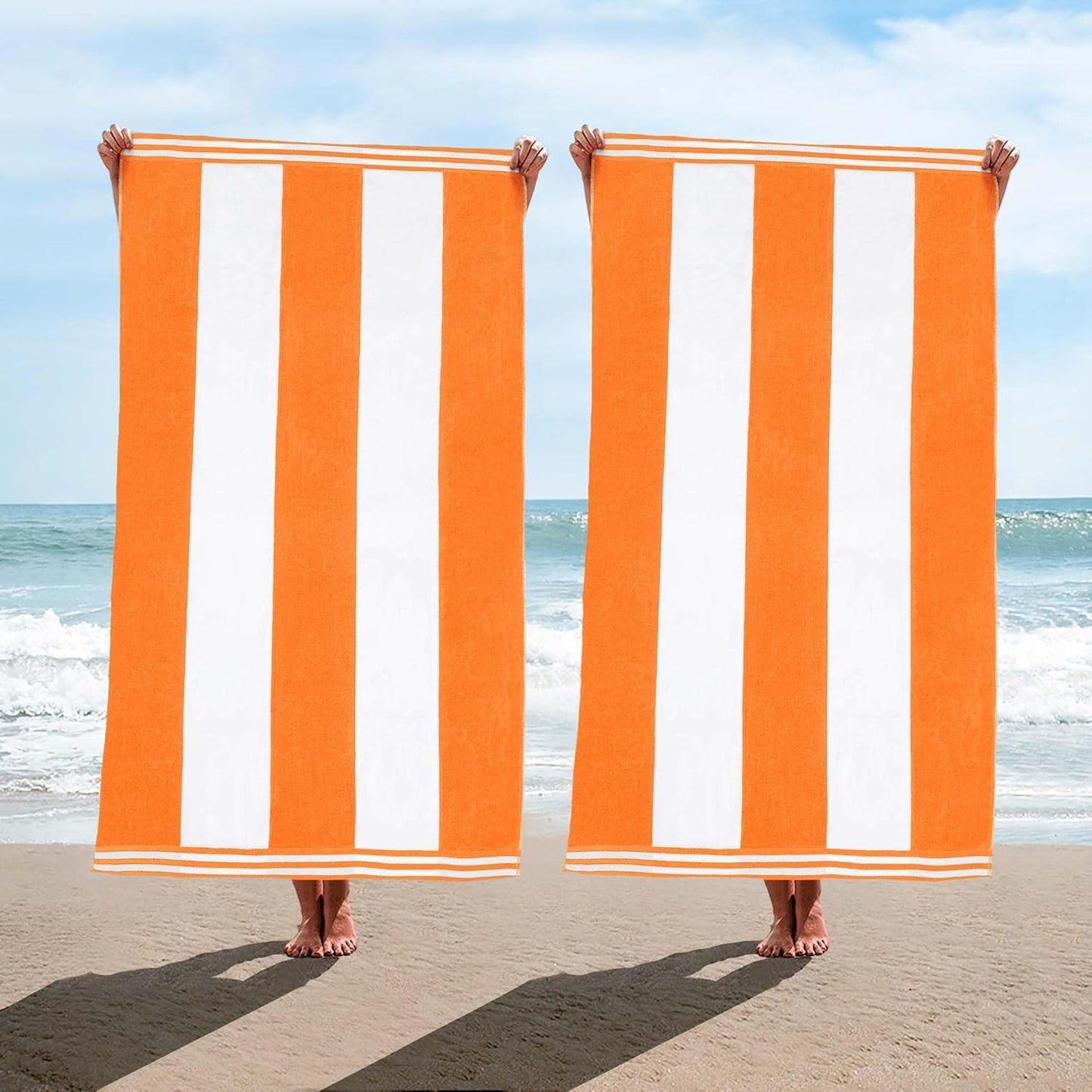 Oversized Beach Towel Set - Soft Orange Cotton Towels for Ultimate Comfort | 2-Pack